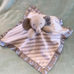 EUC Cloud Island Plush Elephant Lovey Security Blanket Gray White Striped Satin